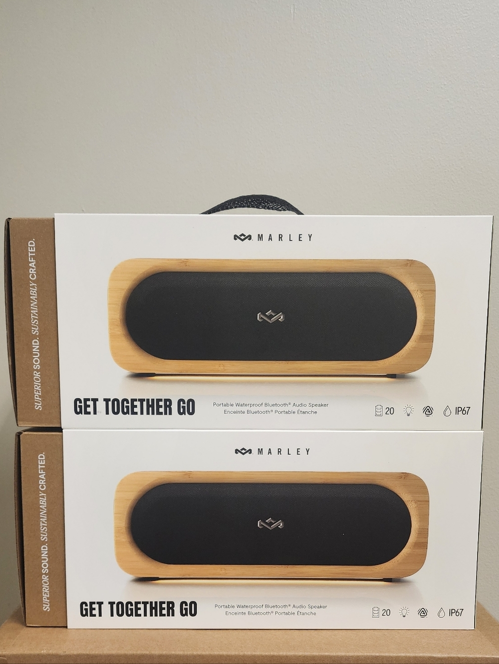 House of Get Together Go Portable Bluetooth Speaker - Black&Bamboo (SET OF TWO)
